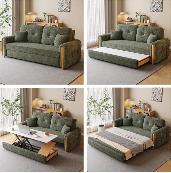 3-In-1 Chenille Fabric Sofa Bed with Electric Lifting Coffee Table