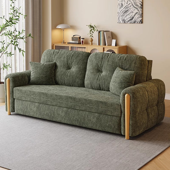 3-In-1 Chenille Fabric Sofa Bed with Electric Lifting Coffee Table