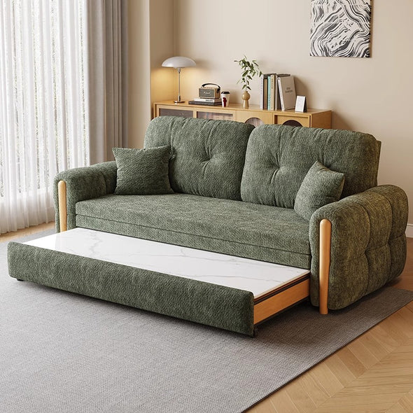3-In-1 Chenille Fabric Sofa Bed with Electric Lifting Coffee Table