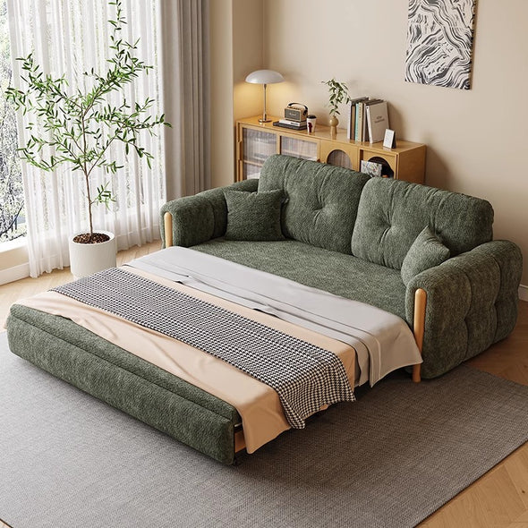 3-In-1 Chenille Fabric Sofa Bed with Electric Lifting Coffee Table