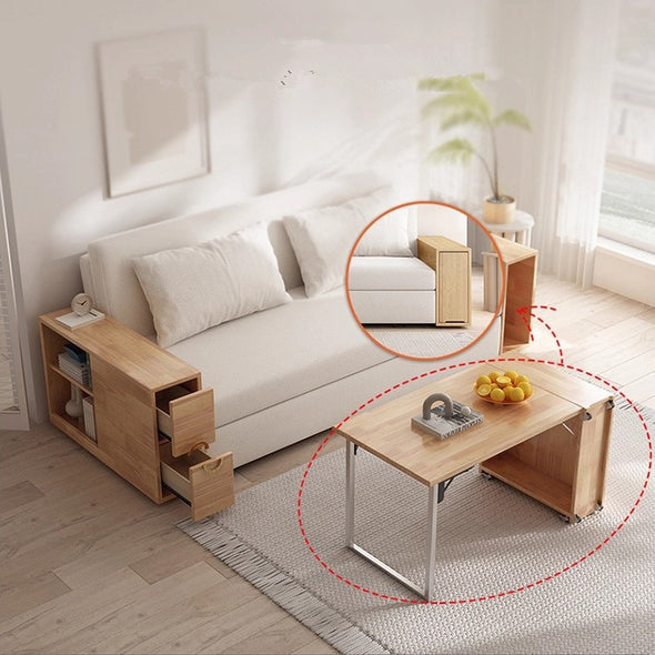 3-in-1 Convertible Sofa Bed with Hidden Desk Armrest and Underneath Storage
