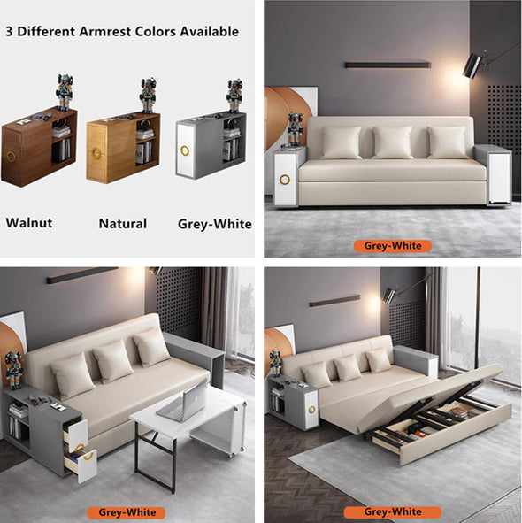 3-in-1 Convertible Sofa Bed with Hidden Desk Armrest and Underneath Storage