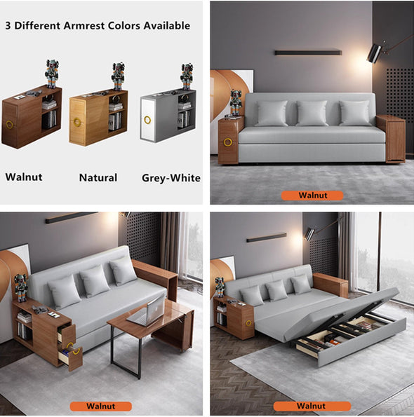 3-in-1 Convertible Sofa Bed with Hidden Desk Armrest and Underneath Storage