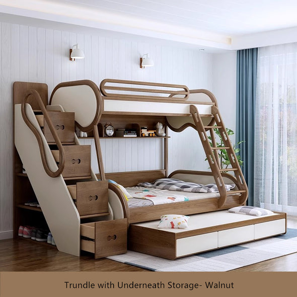 Twin over Full Bunk Bed with Underneath Storage Trundle and Drawer Stairs