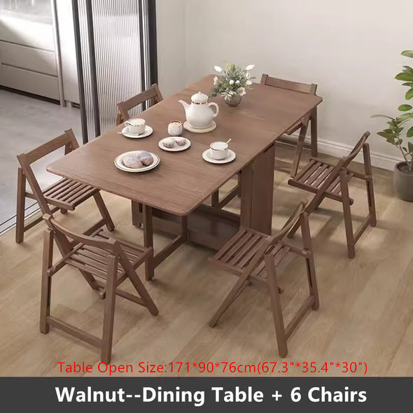 55" and 67" Solid Oak Wood Double Drop Leaf Dining Table with Chairs