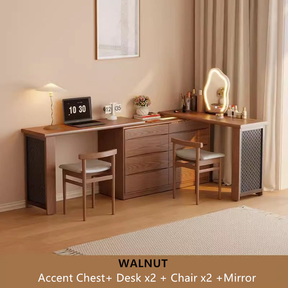 Light Luxury Extendable Vanity Table with 8-Drawer Accent Chest