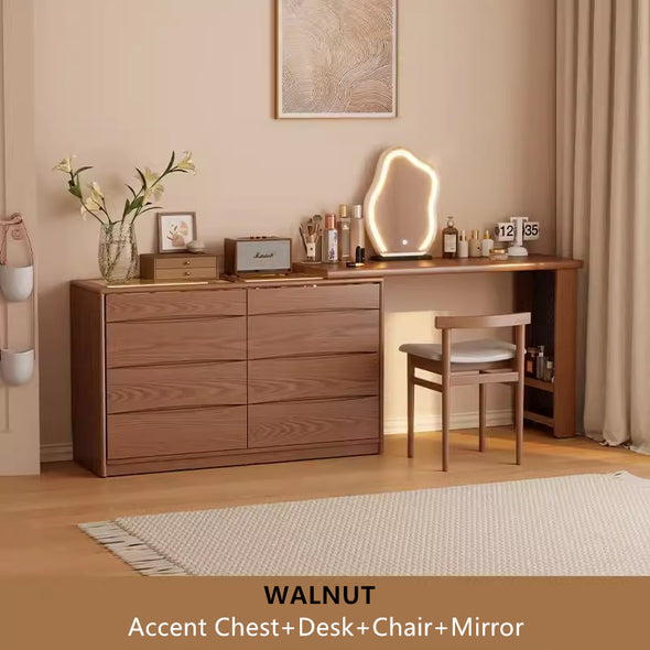 Light Luxury Extendable Vanity Table with 8-Drawer Accent Chest