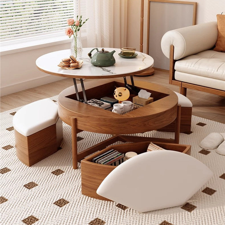 Lift Top Round Coffee Table with Storage and Ottomans – SPS FURNTIURE
