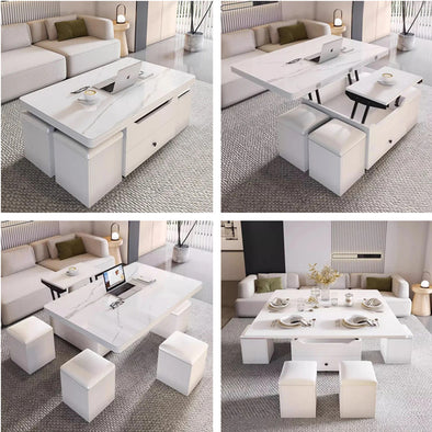 Multifunctional Lift Top Coffee Table With 4 Storage Stools