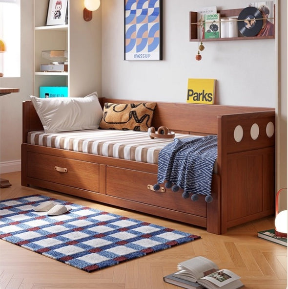 Solid Wood POLKA Pull Out Sofa Bed with Underneath Storage Drawers