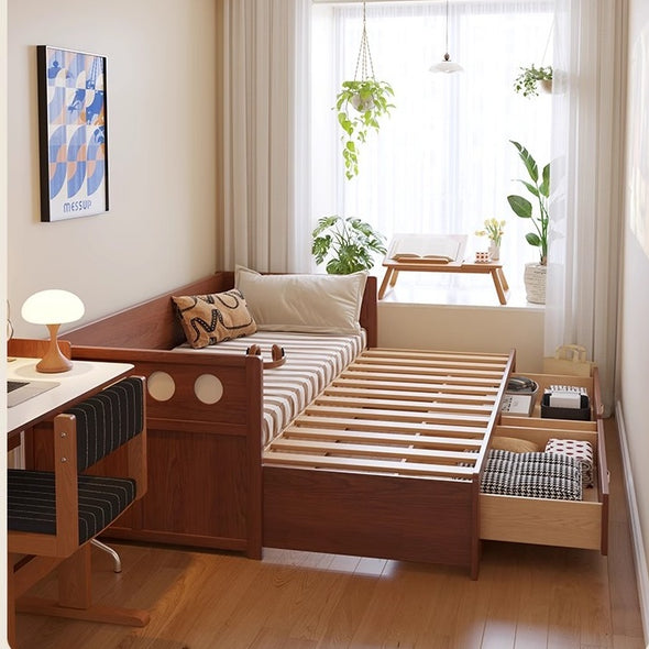 Solid Wood POLKA Pull Out Sofa Bed with Underneath Storage Drawers