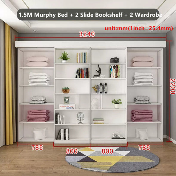 Murphy Bed with Bookshelf and Wardrobe and Foldable Desk