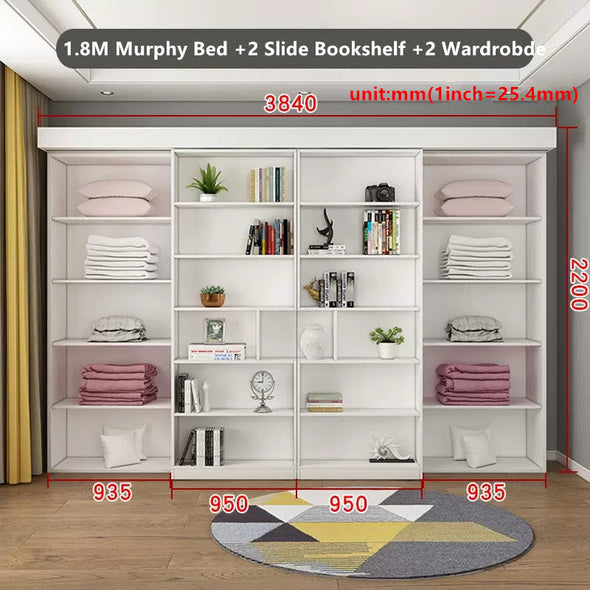 Murphy Bed with Bookshelf and Wardrobe and Foldable Desk
