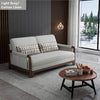 Pull Out Sleeper Sofa Bed with Armrest Storage Pockets Cotton Linen Walnut Frame