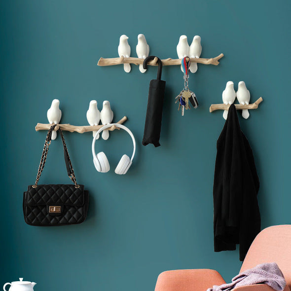 Birds On Tree Branch Decor Wall Mounted Coat Rack with Hooks