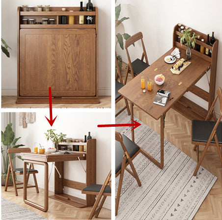 Solid Wood Folding Multifunctional Dining Table for Small