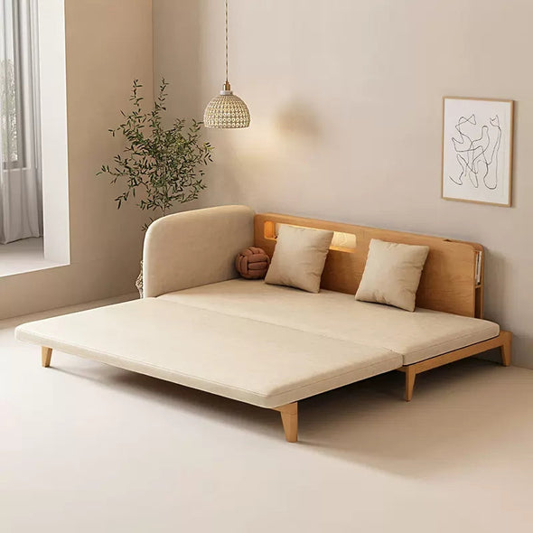 Pull Out Sofa Bed with Backrest and Single Armrest-natural color