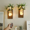 Mason Jars Sconce with Artificial Flowers and LED Strip Lights Design  (Set of 2)