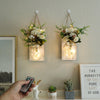 Mason Jars Sconce with Artificial Flowers and LED Strip Lights Design  (Set of 2)