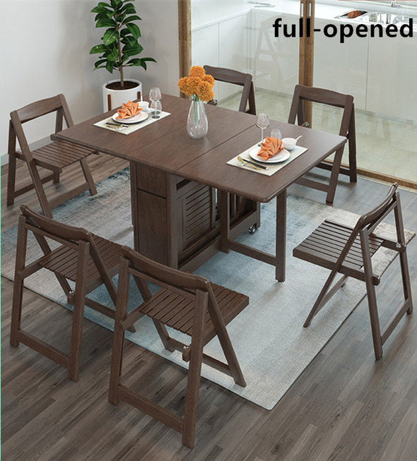 Gray Rectangle Wood Drop Leaf Folding Dining Table Set With Chairs at ...