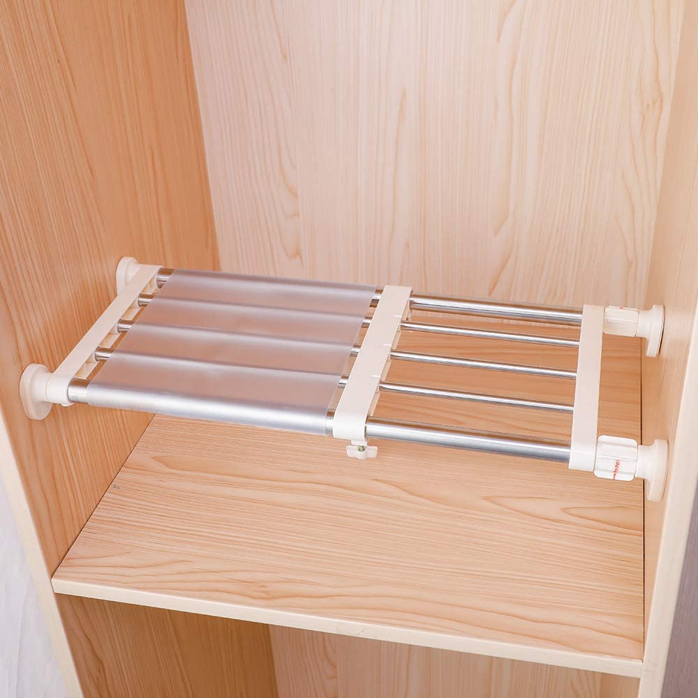 Tension Rack Expandable Closet Tension Shelf Storage Rack for Wardrobe, Kitchen, Ba ...