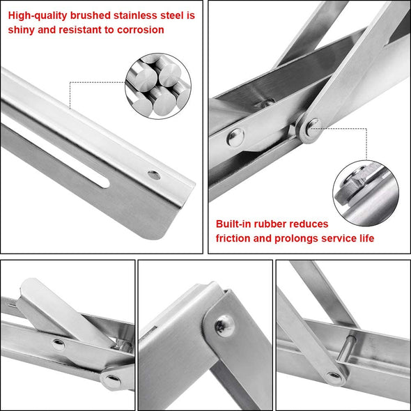 Heavy Duty Stainless Steel Collapsible Bracket for DIY Space Saving Wall Mounted Work Bench Pack of 2