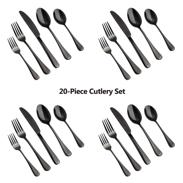 20-Piece Black Stainless Steel Flatware Cutlery Set for 4