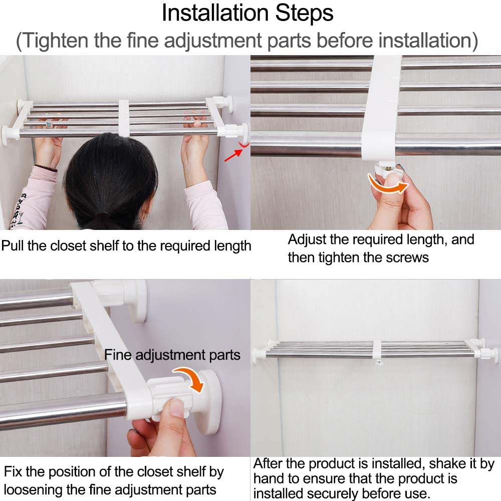 Tension Rack Expandable Closet Tension Shelf Storage Rack for Wardrobe, Kitchen, Ba ...