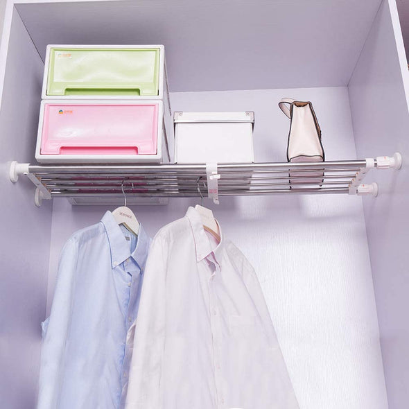 Expandable Closet Tension Shelf Storage Rack for Wardrobe, Kitchen, Bathroom