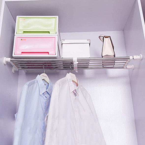 Tension Rack Expandable Closet Tension Shelf Storage Rack for Wardrobe, Kitchen, Ba ...