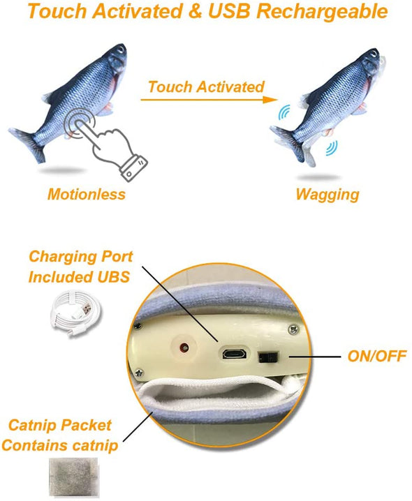Electric Fish Cat Toy Perfect for Biting, Chewing and Kicking, Moves by Itself