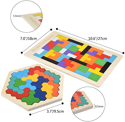 Wooden Puzzle Hexagon Puzzles for Toddlers Tangram Jigsaw Puzzle