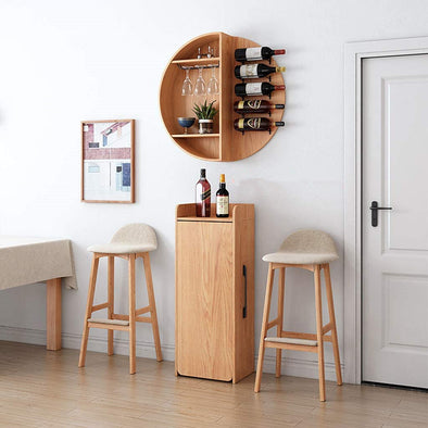 Folding Retractable Wine Bar Table With WALL Mounted Round Wine Shelf ...
