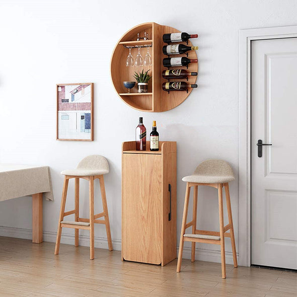 Folding Retractable Wine Bar Table With WALL Mounted Round Wine Shelf(no chairs)
