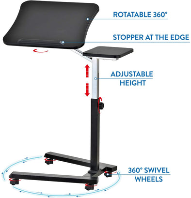 Portable ans Adjustable Height Rolling Laptop Desk with Mouse Pad