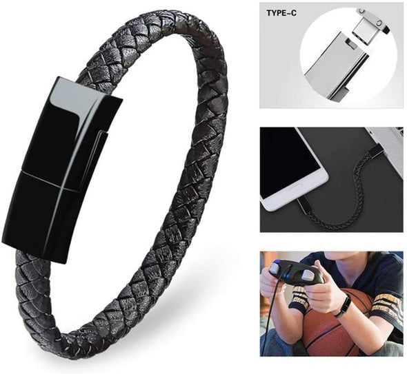 Portable Charging Cable Bracelet For iPhone/Android/Type C-Brown