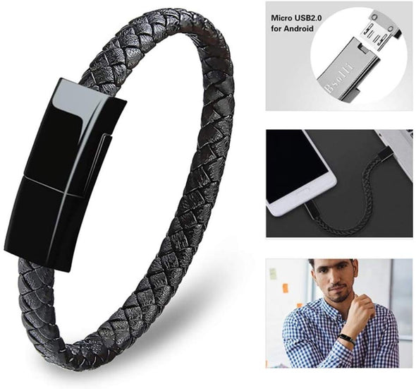 Portable Charging Cable Bracelet For iPhone/Android/Type C-Brown