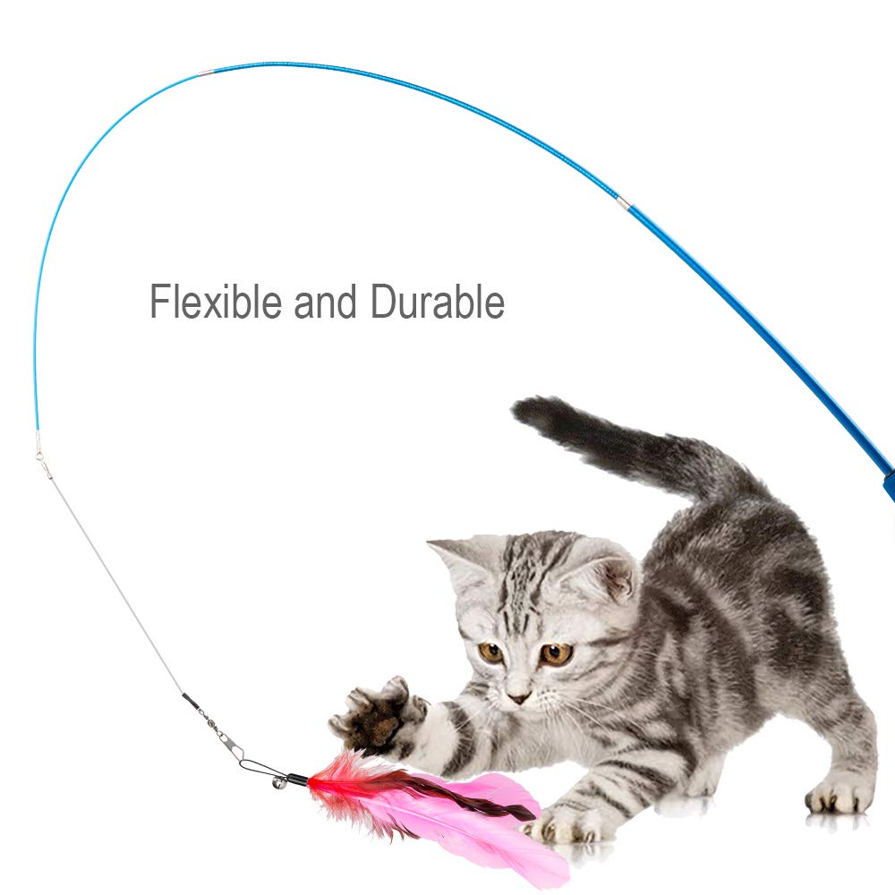 Cat Wand Toy Retractable: Cat Fishing Pole Toy Cat Teaser Toy with
