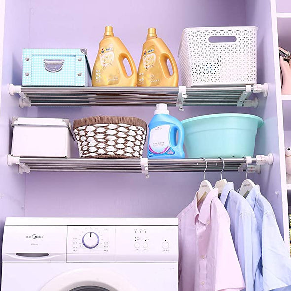 Tension Rack Expandable Closet Tension Shelf Storage Rack for Wardrobe, Kitchen, Ba ...