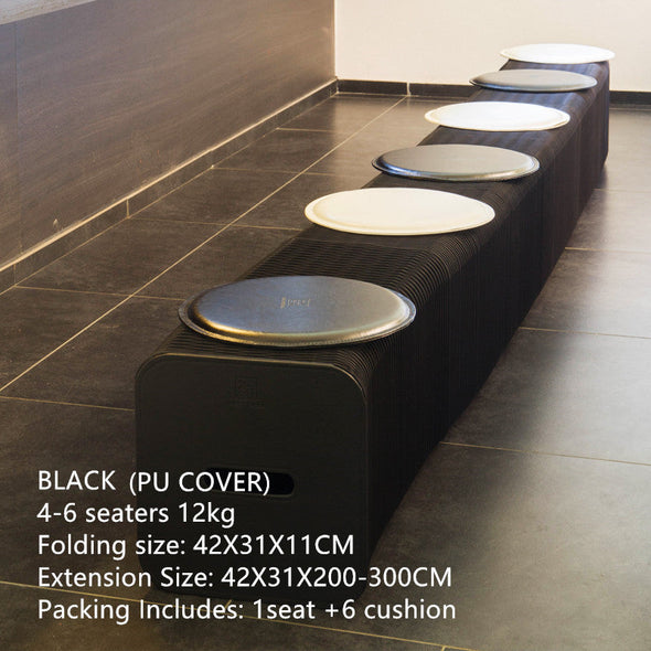 Foldable and Expandable Accordion Kraft Paper Bench Black 4-6 Seaters