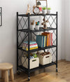 No Assembly Folding Metal Storage Shelves with Wheels  for Garage, Bedroom, Kitchen,and Pantry
