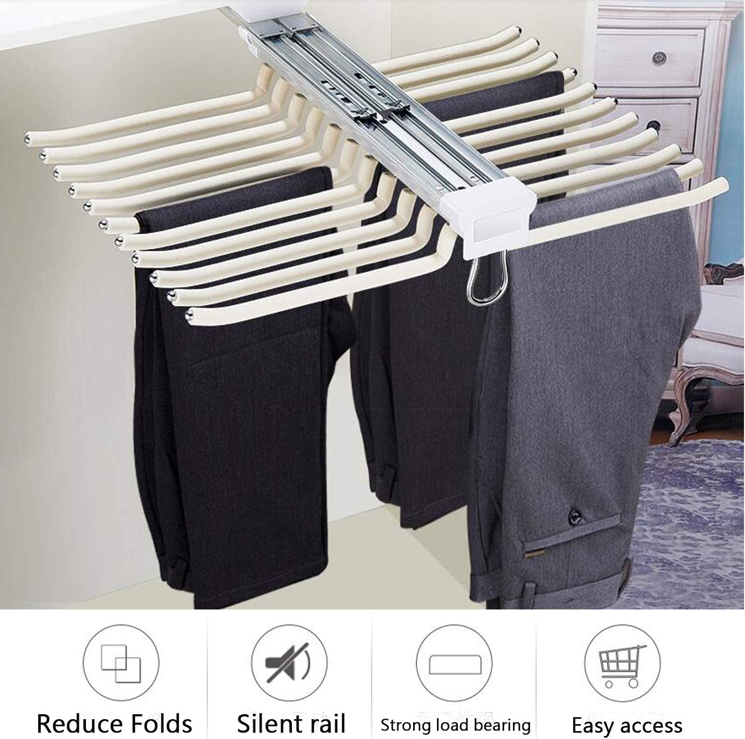 Pant Rack Length Space Saving 22 Arms Steel Pull Out Pants Rack for Closet – SPS FURNTIURE