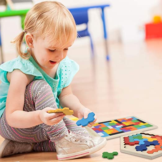 Wooden Puzzle Hexagon Puzzles for Toddlers Tangram Jigsaw Puzzle