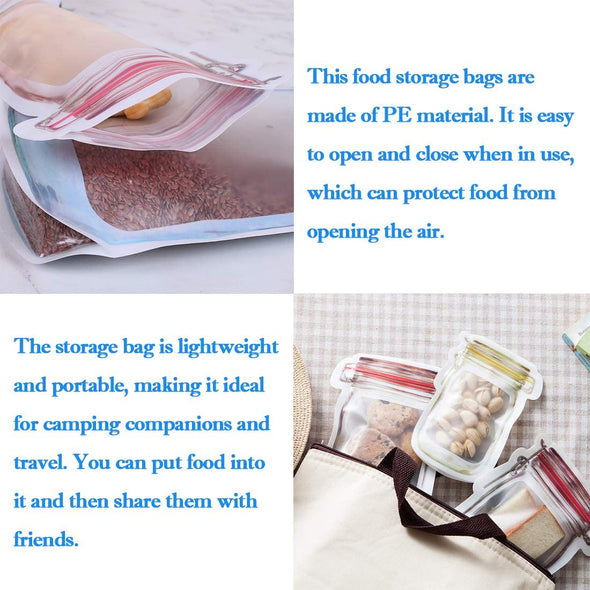 Reusable Mason Jar Ziplock Bags for Kitchen Camping Picnic Organizer