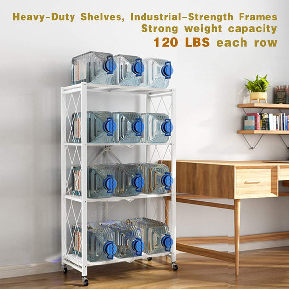 No Assembly Folding Metal Storage Shelves with Wheels  for Garage, Bedroom, Kitchen,and Pantry