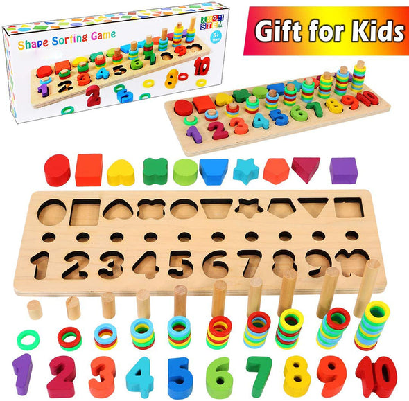Wooden Number Puzzle Sorting Toys for Toddlers