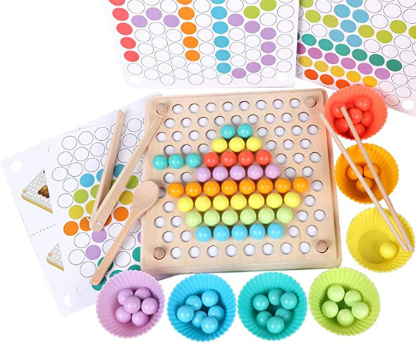 Wooden Peg Board Beads Game, Puzzle Color Sorting Stacking Art Toys for Toddlers
