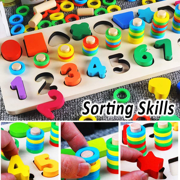 Wooden Number Puzzle Sorting Toys for Toddlers