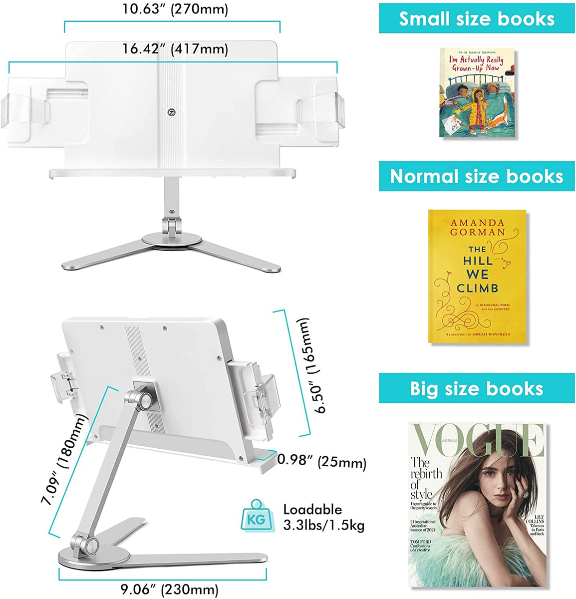 2022 New Arrival Aluminum Alloy Adjustable Height & Angle Book Stand ...
