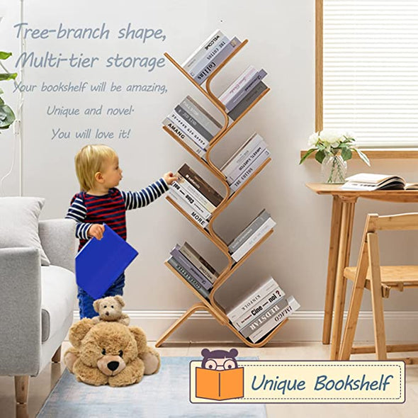 Modern Floor Standing Curved Tree Bookcase Made of Bent Bamboo
